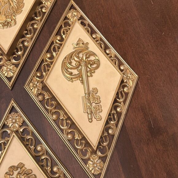 Vintage Hollywood Regency Diamond Shaped Wall Decor set of 4 by Syroco - Picture 4 of 9